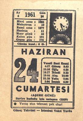 24 Haziran 1961 Takvim Yaprağı - Doğum Günü Hediyesi EFM(N)11333 - 1