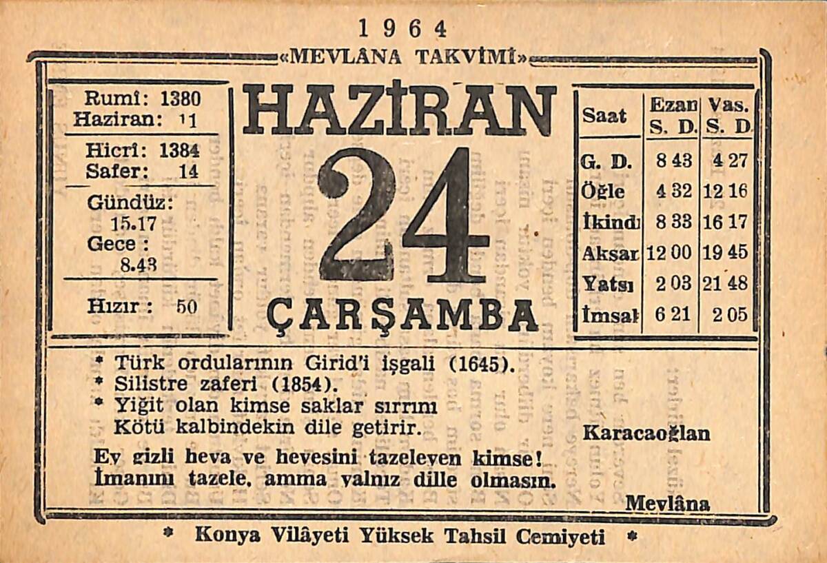 24 Haziran 1964 Takvim Yaprağı - Doğum Günü Hediyesi EFMN15555 - 1