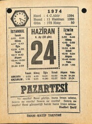 24 Haziran 1974 Takvim Yaprağı - Doğum Günü Hediyesi EFM(N)12137 - Gökçekoleksiyon
