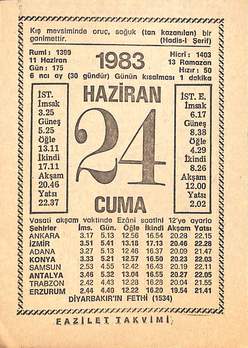 24 Haziran 1983 Takvim Yaprağı - Doğum Günü Hediyesi EFMN15401 - 1