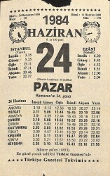 24 Haziran 1984 Takvim Yaprağı - Doğum Günü Hediyesi EFM(N)11390 - Gökçekoleksiyon