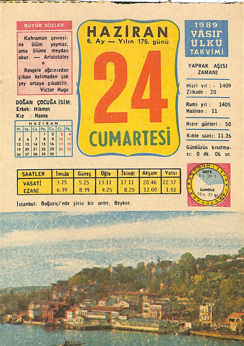 24 Haziran 1989 Takvim Yaprağı - Doğum Günü Hediyesi EFMN13912 - 1