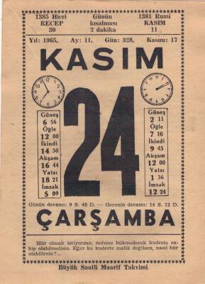 24 Kasım 1965 Takvim Yaprağı EFM(N)3703 - 2
