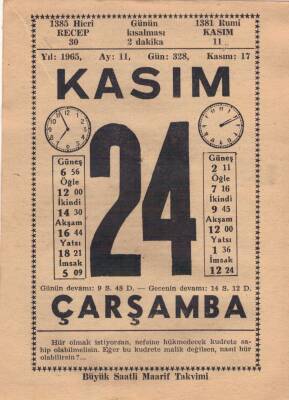 24 Kasım 1965 Takvim Yaprağı EFM(N)3703 - 1
