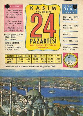 24 Kasım 1975 Takvim Yaprağı - Doğum Günü Hediyesi EFM(N)11863 - 1