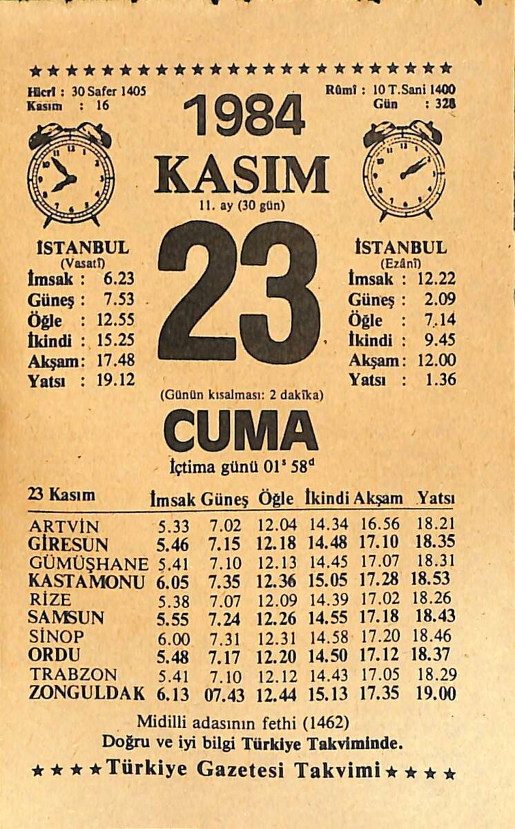 23 Kasım 1984 Takvim Yaprağı - Doğum Günü Hediyesi EFMN14531 - 1