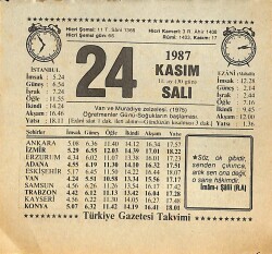 24 Kasım 1987 Takvim Yaprağı - Doğum Günü Hediyesi EFMN15017 - Gökçekoleksiyon