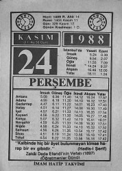 24 Kasım 1988 Takvim Yaprağı - Doğum Günü Hediyesi EFMN14606 - Gökçekoleksiyon