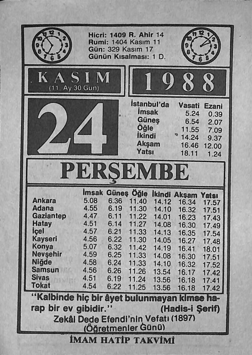 24 Kasım 1988 Takvim Yaprağı - Doğum Günü Hediyesi EFMN14606 - 1
