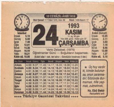 24 Kasım 1993 Takvim Yaprağı EFM(N)3878 - 2