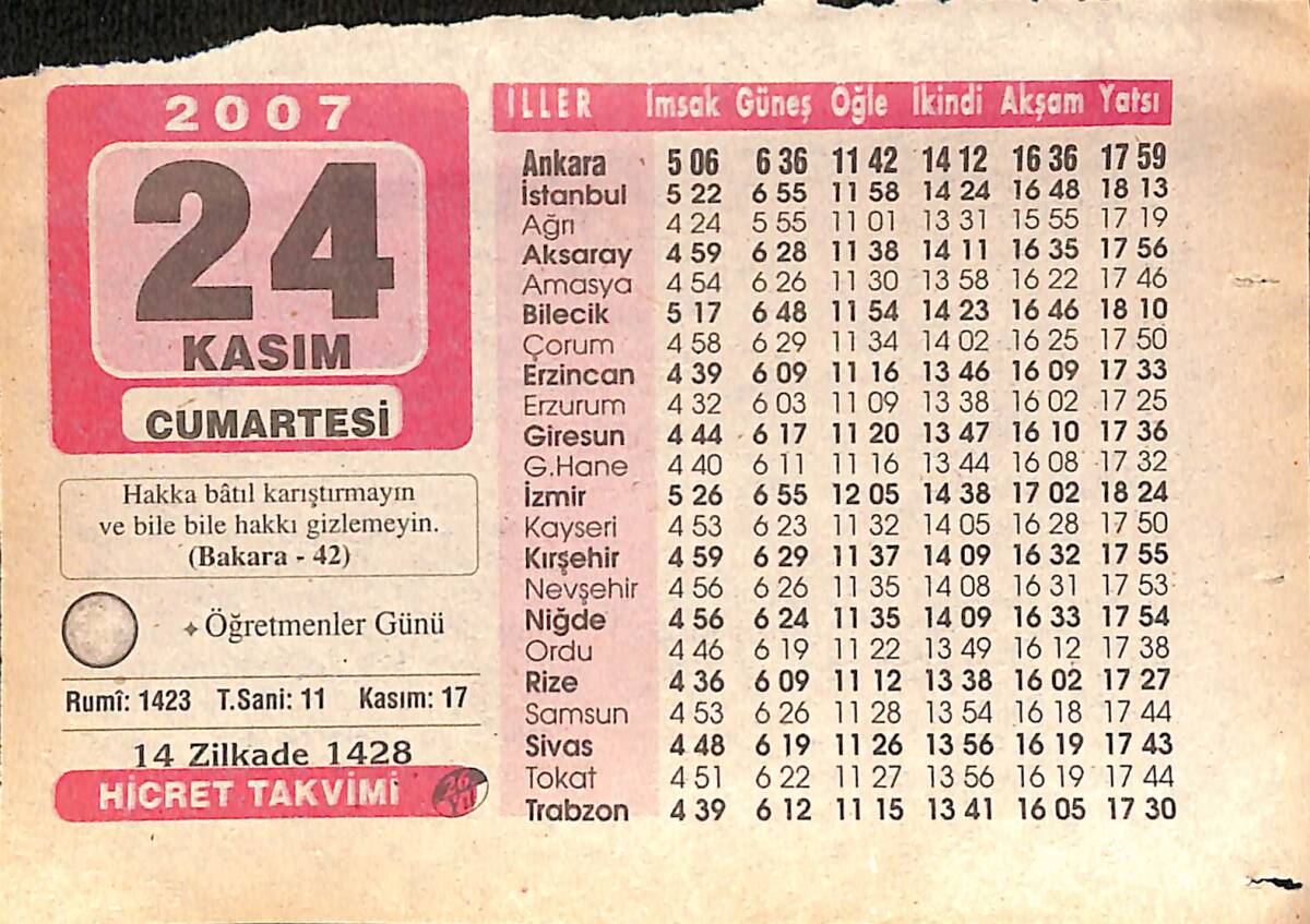 24 Kasım 2007 Takvim Yaprağı - Doğum Günü Hediyesi EFMN15997 - 1