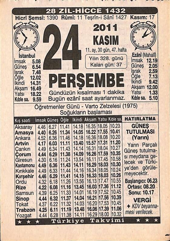 24 Kasım 2011 Takvim Yaprağı - Doğum Günü Hediyesi EFMN15265 - 1