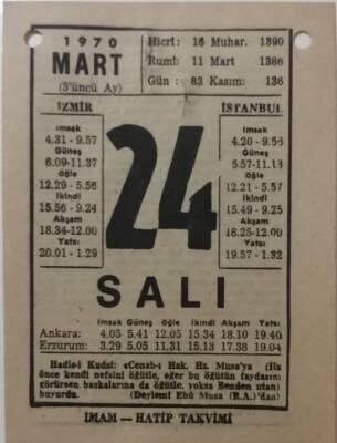 24 Mart 1970 Takvim Yaprağı - Doğum Günü Hediyesi EFM(N)7968 - 2