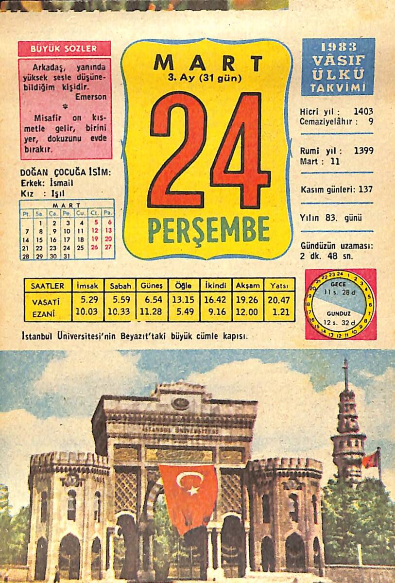 24 Mart 1983 Takvim Yaprağı - Doğum Günü Hediyesi EFMN15027 - 1