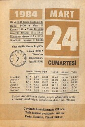24 Mart 1984 Takvim Yaprağı - Doğum Günü Hediyesi EFM(N)12660 - Gökçekoleksiyon