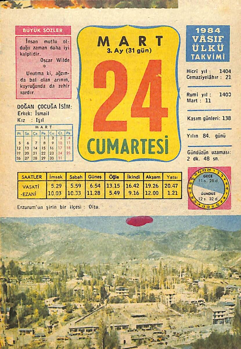 24 Mart 1984 Takvim Yaprağı - Doğum Günü Hediyesi EFMN15200 - 1