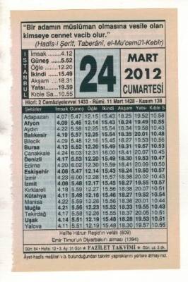 24 Mart 2012 Takvim Yaprağı EFM(N)1894 - 1