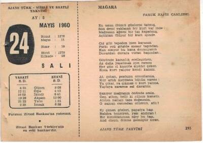24 Mayıs 1960 Ajans Türk Takvim Yaprağı (Şiirli Saatli) EFM(N)1610 - 3