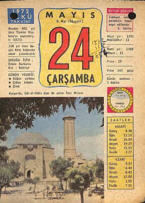 24 Mayıs 1972 Takvim Yaprağı - Doğum Günü Hediyesi EFM(N)12234 - 1