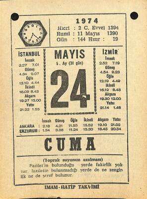 24 Mayıs 1974 Takvim Yaprağı - Doğum Günü Hediyesi EFM(N)11986 - 1