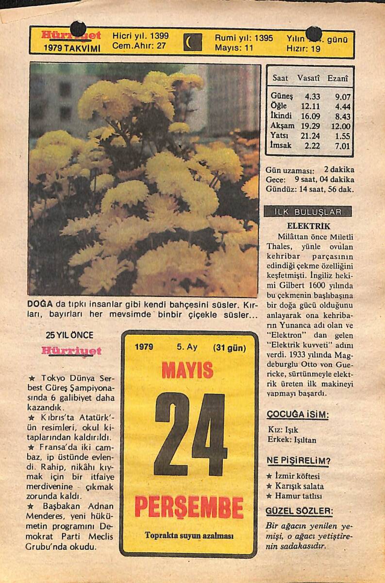 24 Mayıs 1979 Takvim Yaprağı - Doğum Günü Hediyesi EFMN14478 - 1