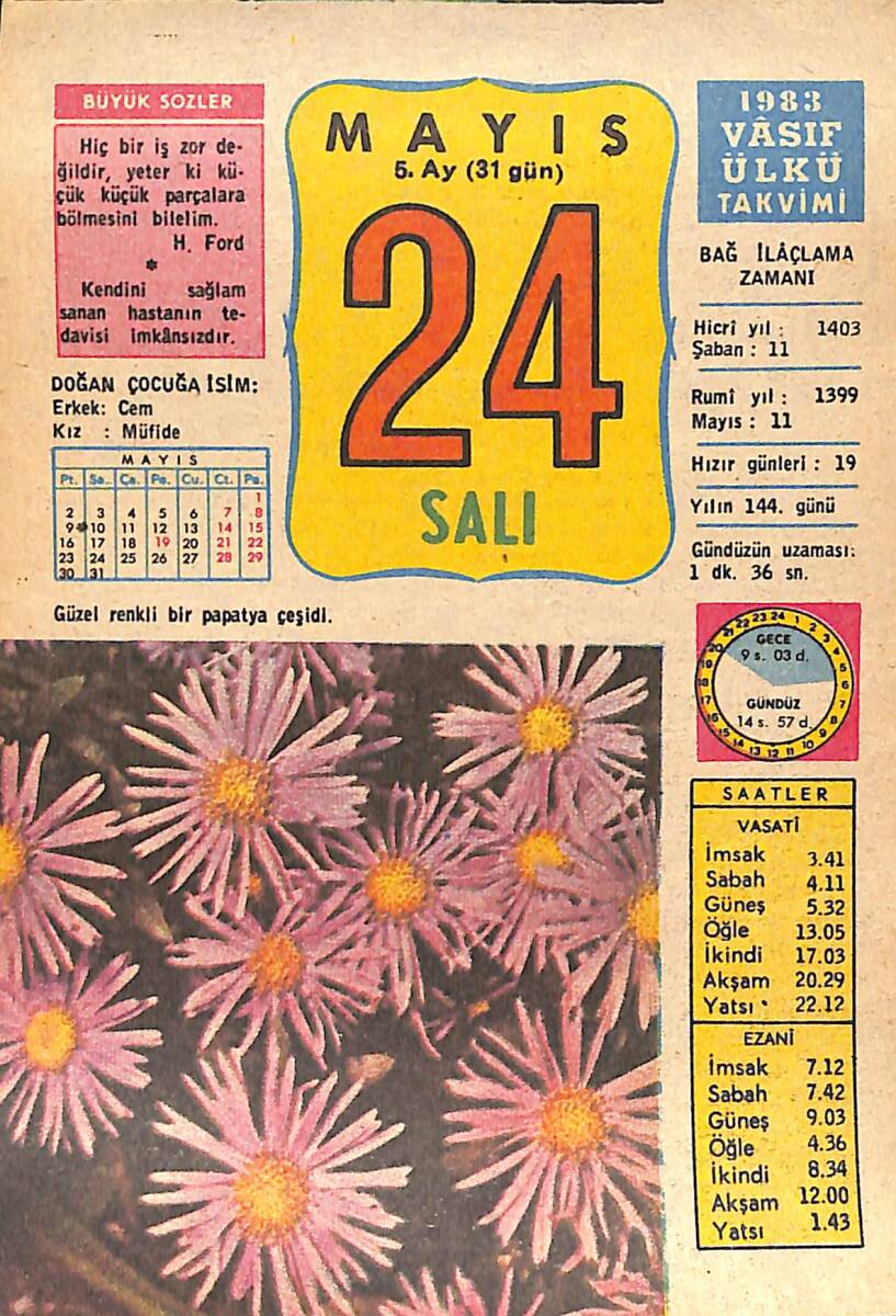 24 Mayıs 1983 Takvim Yaprağı - Doğum Günü Hediyesi EFMN15108 - 1