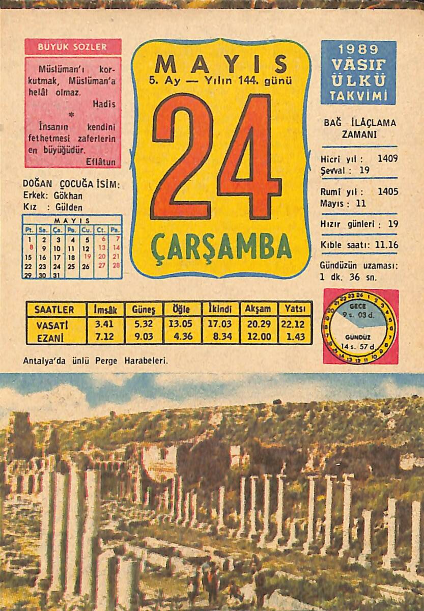 24 Mayıs 1989 Takvim Yaprağı - Doğum Günü Hediyesi EFMN13755 - 1
