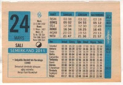 24 Mayıs 2011 Takvim Yaprağı EFM(N)1189 - 2
