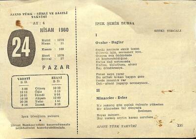 24 Nisan 1960 Takvim Yaprağı - Doğum Günü Hediyesi EFM(N)11654 - 1