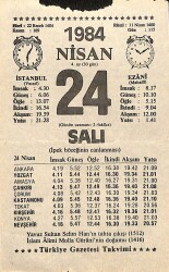 24 Nisan 1984 Takvim Yaprağı - Doğum Günü Hediyesi EFM(N)11211 - Gökçekoleksiyon