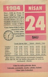 24 Nisan 1984 Takvim Yaprağı EFM(N)6203 - Gökçekoleksiyon