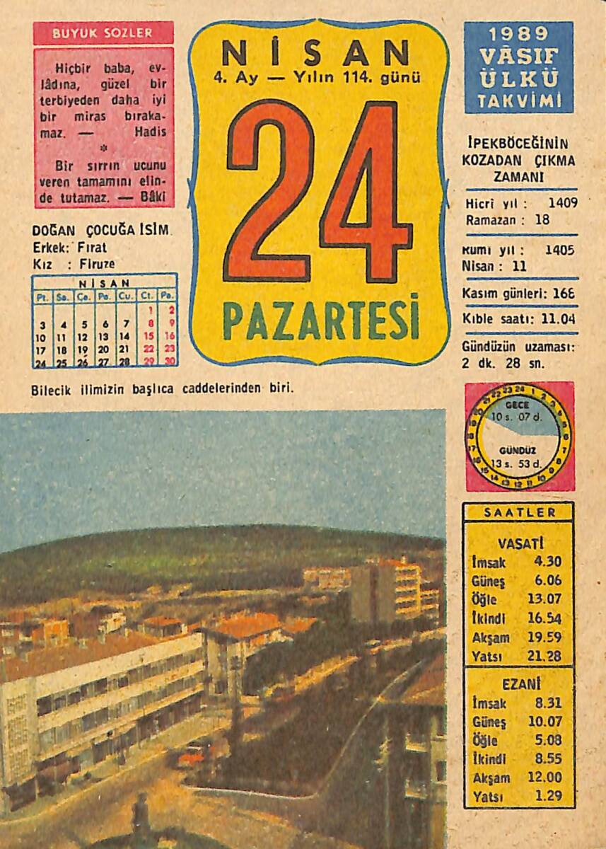 24 Nisan 1989 Takvim Yaprağı - Doğum Günü Hediyesi EFMN13748 - 1