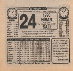 24 Nisan 1990 Takvim Yaprağı EFM(N)6177 - Gökçekoleksiyon