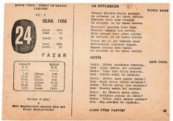 24 Ocak 1960 Ajans Türk Takvim Yaprağı(Şiirli Saatli) EFM(N)1112 - 7