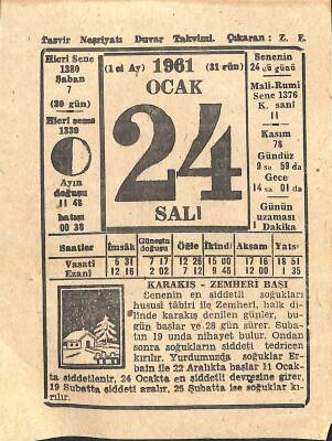 24 Ocak 1961 Takvim Yaprağı - Doğum Günü Hediyesi EFM(N)11401 - 1