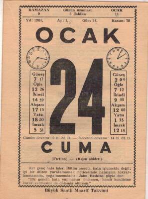 24 Ocak 1964 Takvim Yaprağı EFM(N)4547 - 1