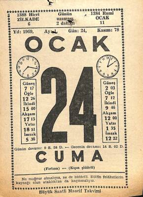 24 Ocak 1969 Takvim Yaprağı - Doğum Günü Hediyesi EFM(N)11025 - 1
