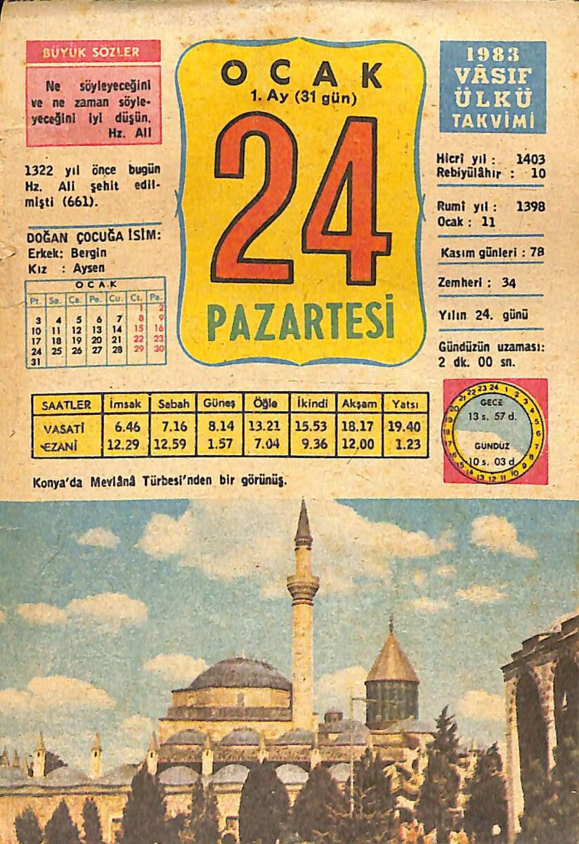 24 Ocak 1983 Takvim Yaprağı - Doğum Günü Hediyesi EFMN15086 - 1