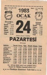 24 Ocak 1983 Takvim Yaprağı EFM(N)4577 - Gökçekoleksiyon