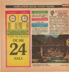 24 Ocak 1984 Takvim Yaprağı EFM(N)4639 - Gökçekoleksiyon