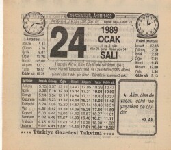 24 Ocak 1989 Takvim Yaprağı EFM(N)4732 - Gökçekoleksiyon