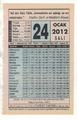 24 Ocak 2012 Takvim Yaprağı EFM(N)1834 - 3