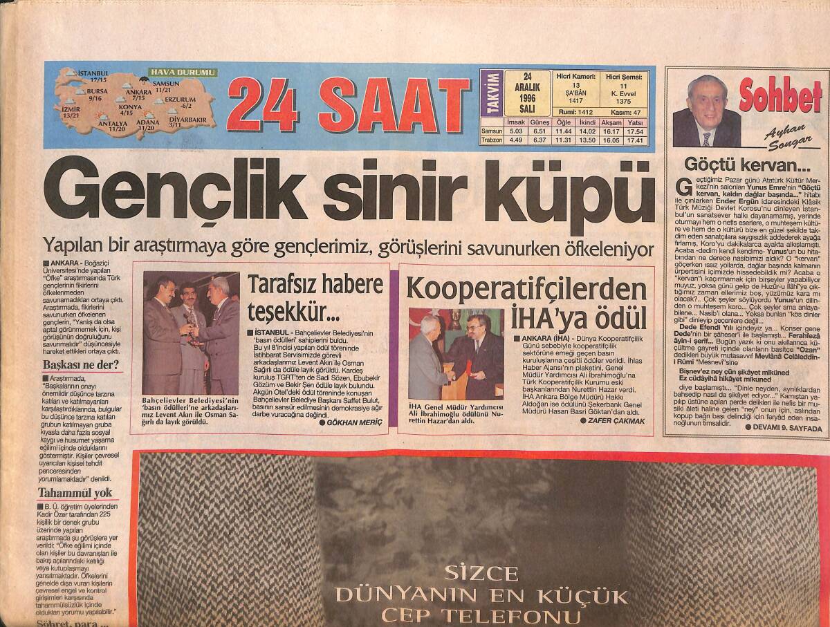 24 Saat Gazetesi 24 Aralık 1996 - Mesut Yılmaz; Susurluk Kazasındaki Belgeleri Paylaştı - Devlet Bakanı Abdullah Gül; Kumarın Kökü Kazınacak GZ132392 - 1