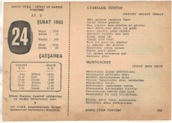 24 Şubat 1960 Ajans Türk Takvim Yaprağı (Şiirli Saatli) EFM(N)1522 - 3