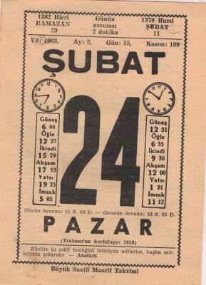 24 Şubat 1963 Takvim Yaprağı EFM(N)5707 - 3