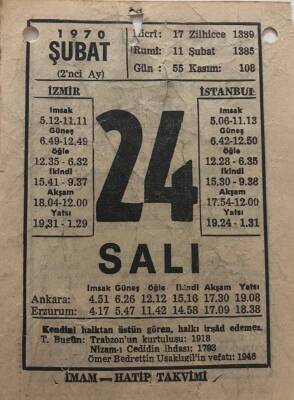 24 Şubat 1970 Takvim Yaprağı - Doğum Günü Hediyesi EFM(N)7774 - 1