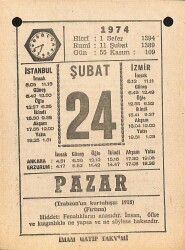 24 Şubat 1974 Takvim Yaprağı - Doğum Günü Hediyesi EFM(N)12310 - Gökçekoleksiyon