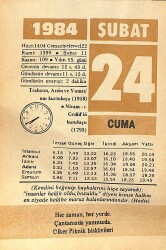 24 Şubat 1984 Takvim Yaprağı - Doğum Günü Hediyesi EFM(N)12654 - Gökçekoleksiyon