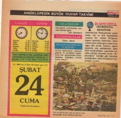 24 Şubat 1984 Takvim Yaprağı EFM(N)5178 - Gökçekoleksiyon