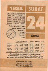 24 Şubat 1984 Takvim Yaprağı EFM(N)5347 - Gökçekoleksiyon
